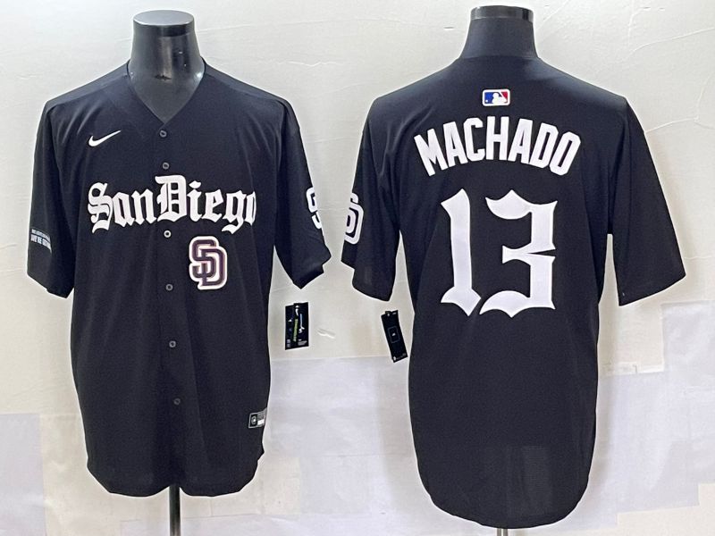 Men 2025 San Diego Padres #13 Machado Black Five generations Joint Name Nike MLB Jersey style 16->san diego padres->MLB Jersey